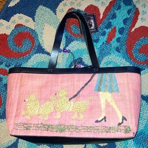 Summer Tompkins 100% Natural Straw Rattan Bag with Poodle